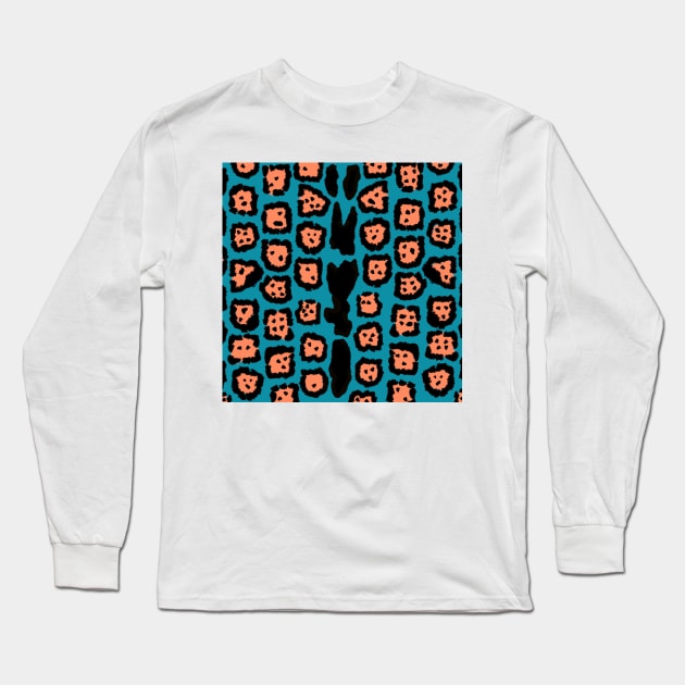 Jaguar Pattern in Watermelon Bubblegum on Blue Raspberry Long Sleeve T-Shirt by ButterflyInTheAttic